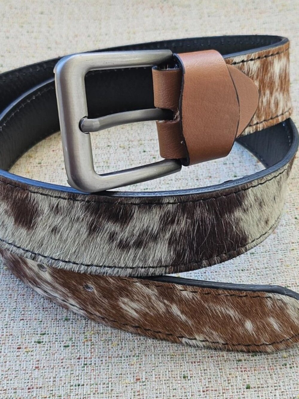 Fur Waistband Genuine Leather Brown/White Hair Cowhide Fur Unisex Belt Size New